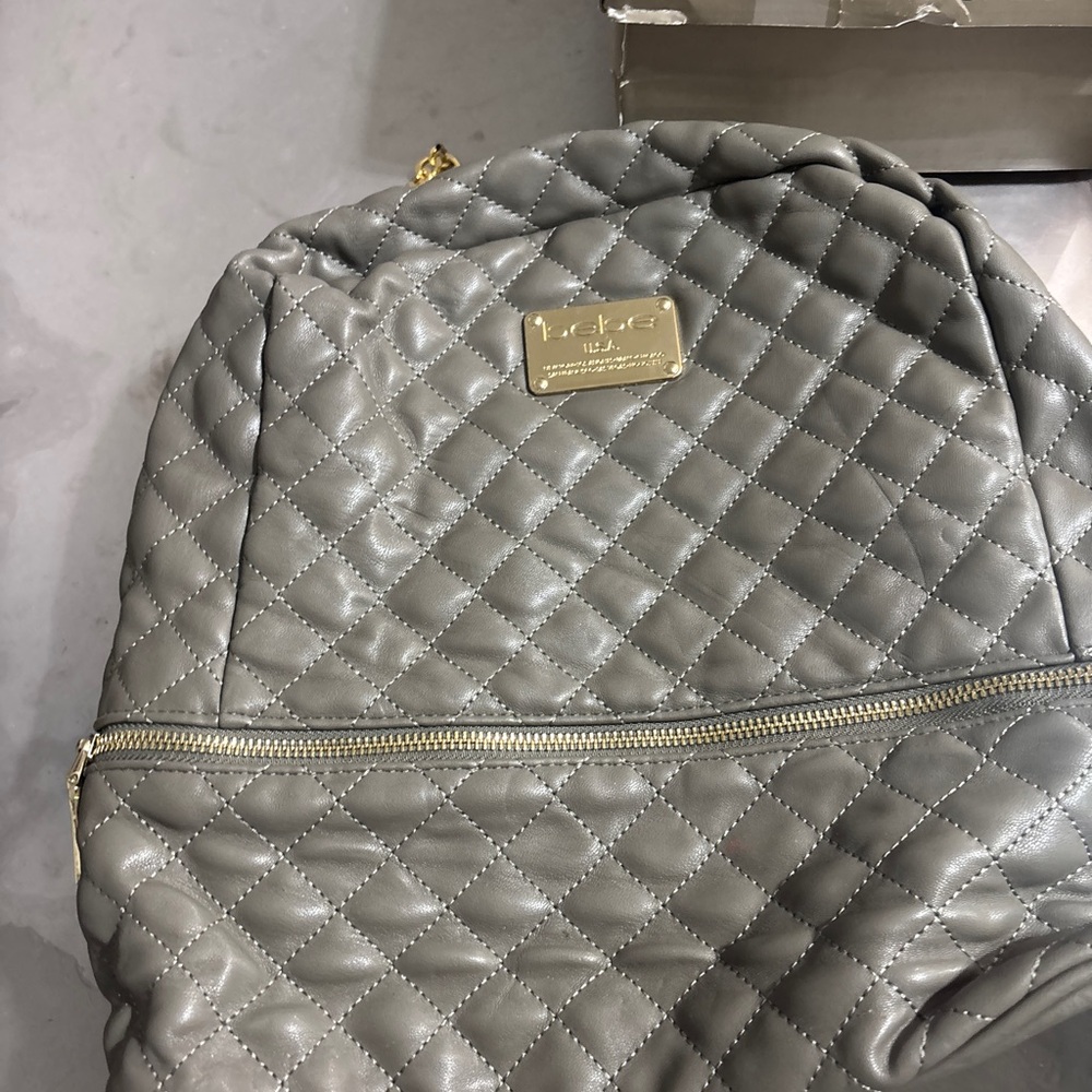 bebe Quilted Gray Backpack